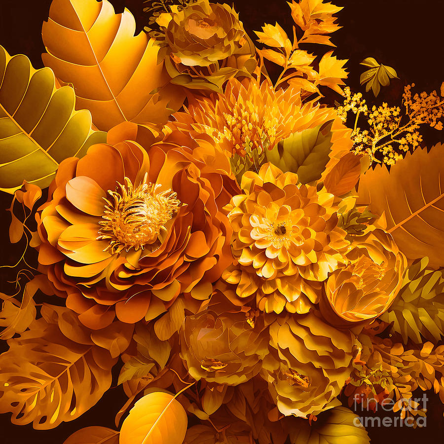 Bouquet of gold flowers Digital Art by Jirka Svetlik