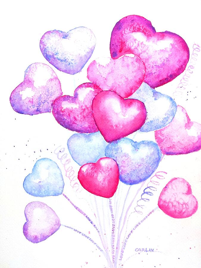 Bouquet of Love Hearts Painting by Carlin Blahnik CarlinArtWatercolor