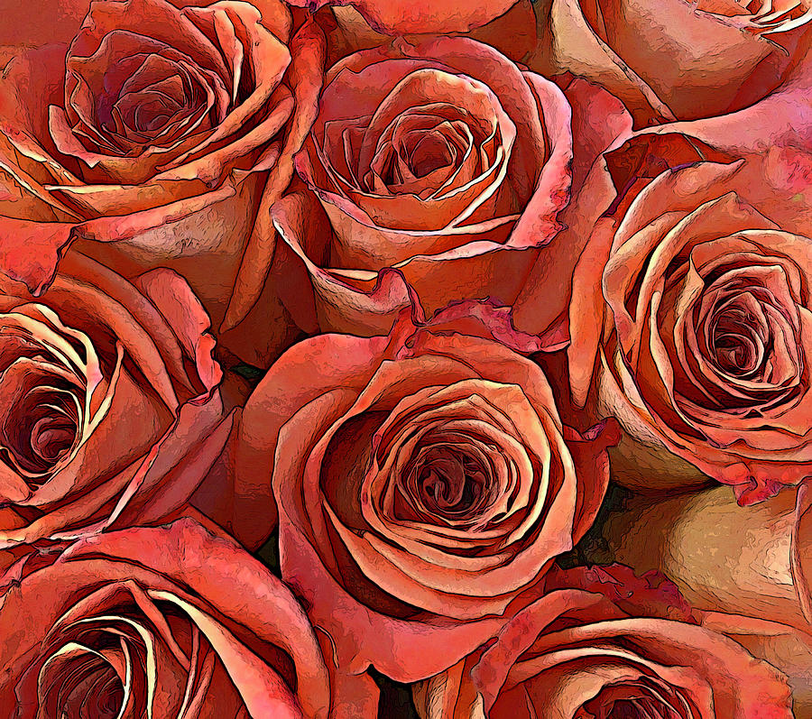 Bouquet Of Peach Roses Pop Art Photograph