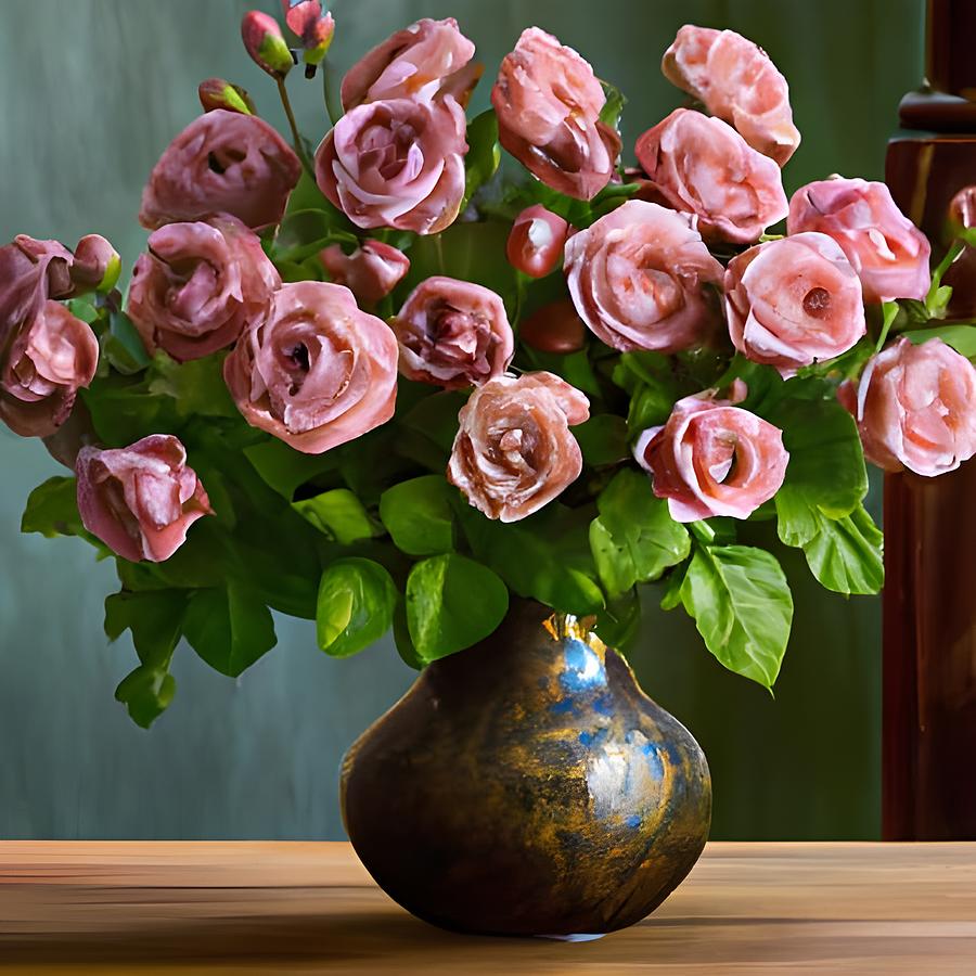 Bouquet of Pink Roses Digital Art by Katrina Gunn