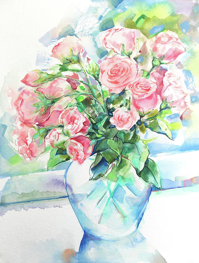 Bouquet of Roses in a jar Painting by Katya Atanasova