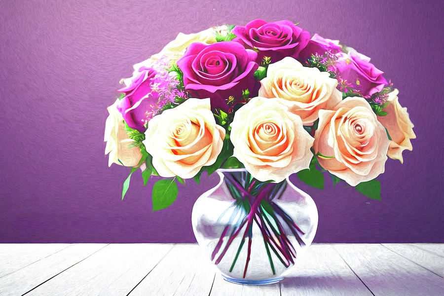 Bouquet Of Roses In A Vase Digital Art