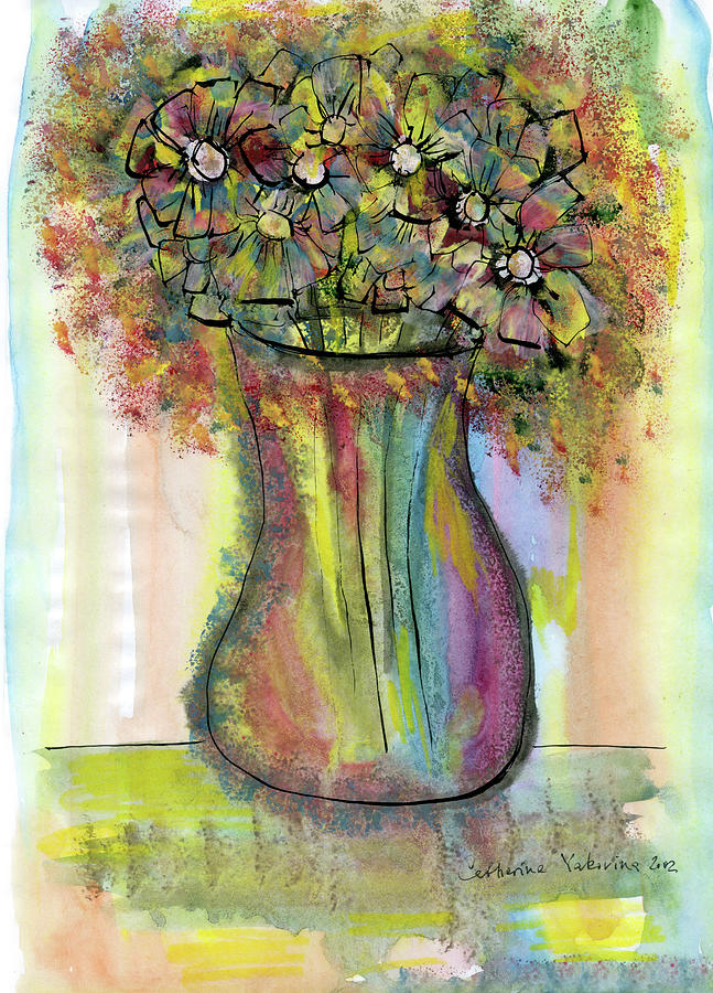 Bouquet of summer flowers after the rain Painting by Ekaterina Yakovina