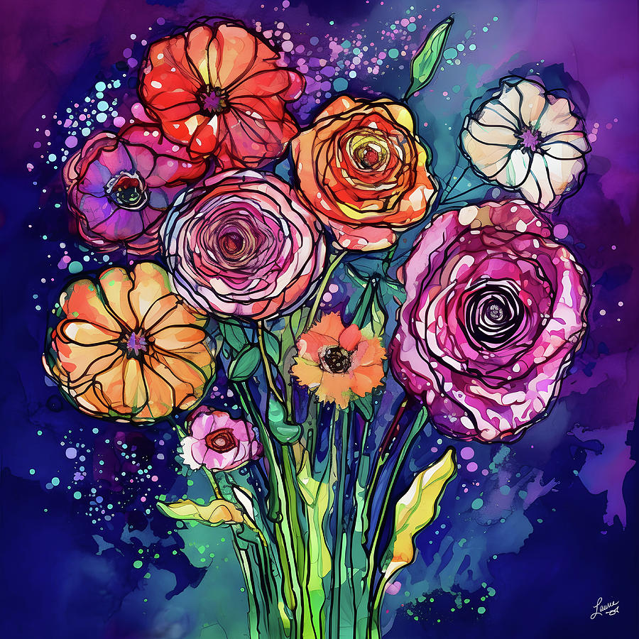 Bouquet of Vibrant Blooms #2 Digital Art by Laurie Williams