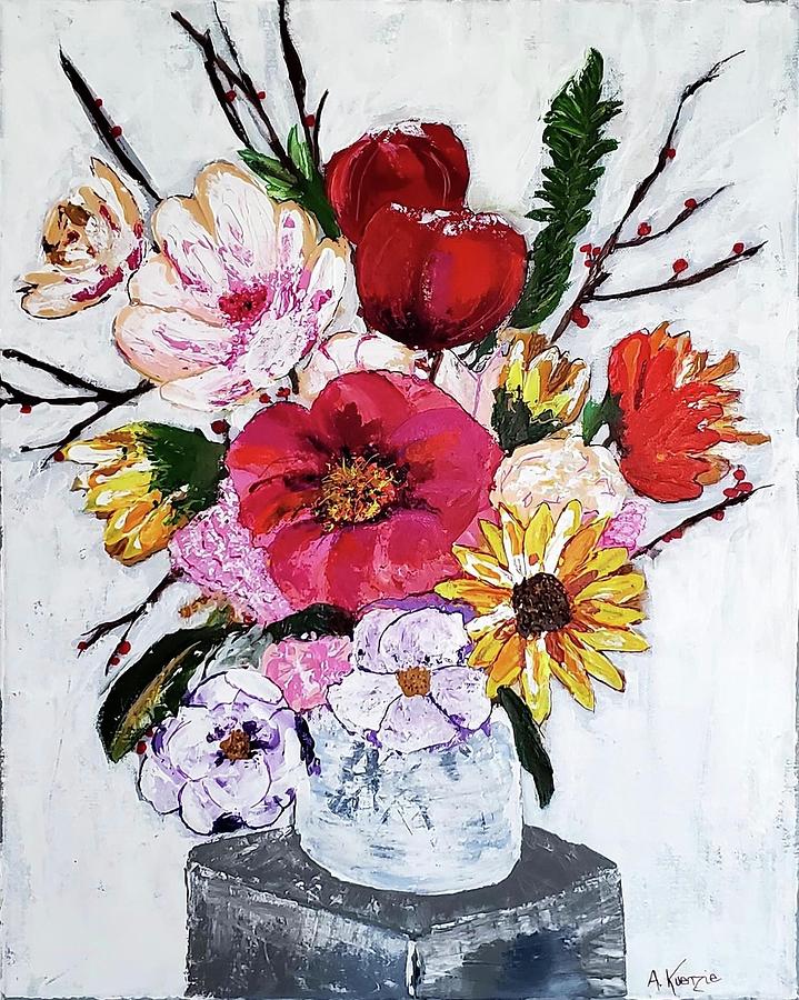 Bouquet on Pedestal  Painting by Amy Kuenzie