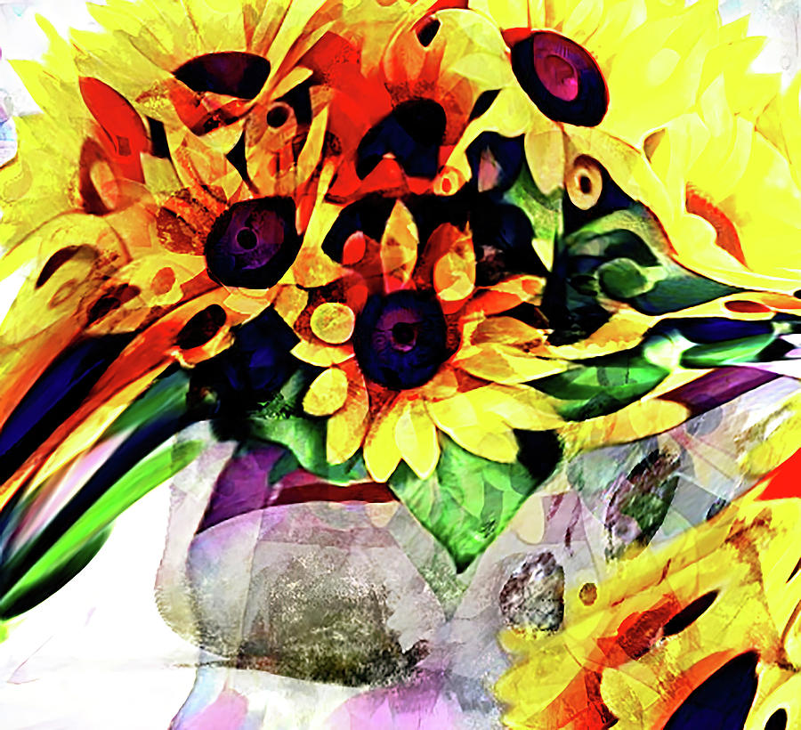 Bouquet Sunflowers Abstract Digital Art by Cathy Anderson