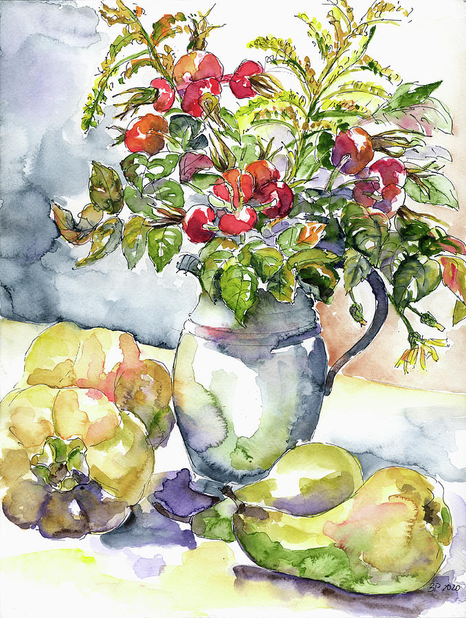 Bouquet With Rose Hips Painting by Barbara Pommerenke - Fine Art America