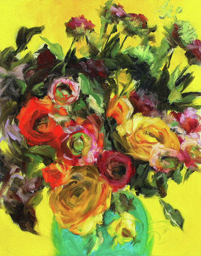 Bouquet with Yellow Painting by Roxanne Dyer