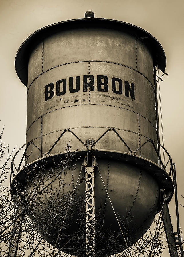 Bourbon Barrel Water Tower - Sepia Photography Photograph by Gregory Ballos
