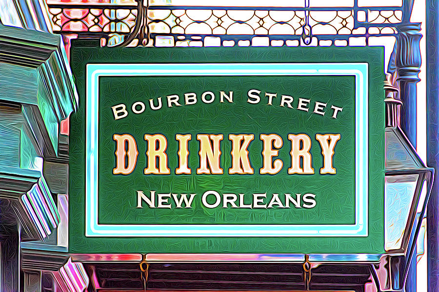 Bourbon Street Drinkery Sign Photograph by Debra Martz