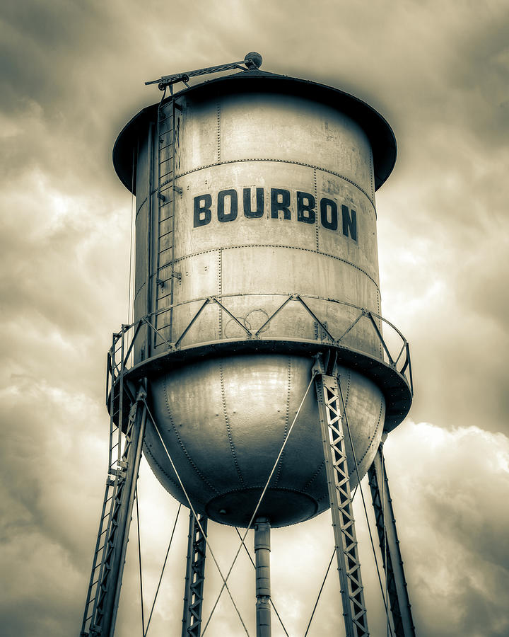 Bourbon Tank In The Clouds - Sepia Monochrome Edition Photograph