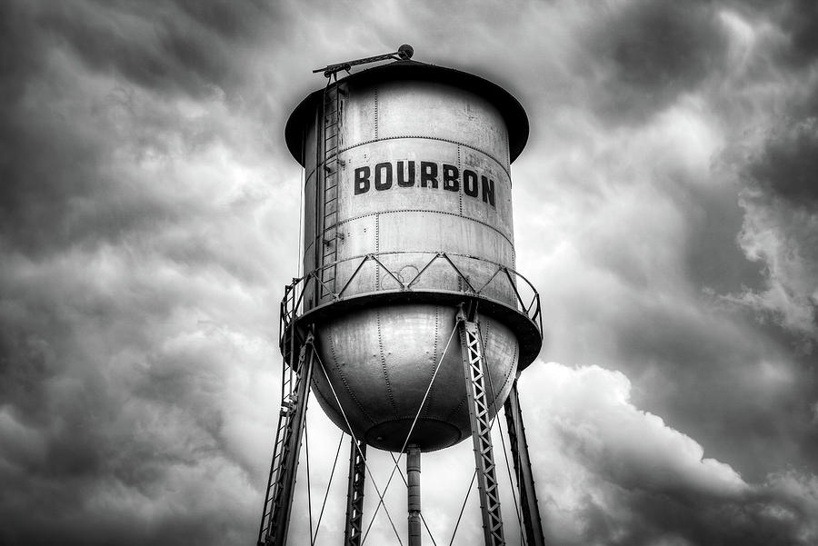 Bourbon Tower and Cloudy Sky Vignette in Black and White Photograph by Gregory Ballos