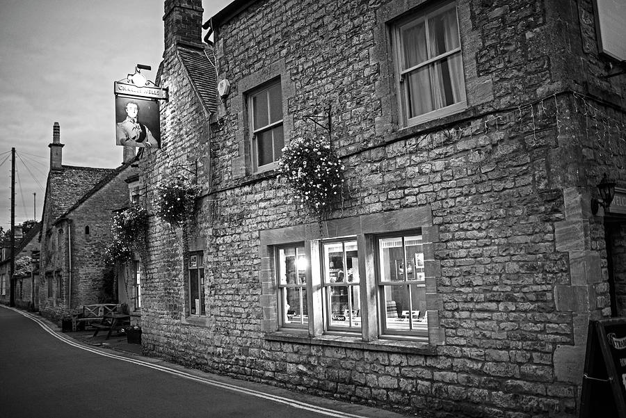 Bourton on the Water Cotswolds UK United Kingdom England Dusk Sherborne St Black and White Photograph by Toby McGuire