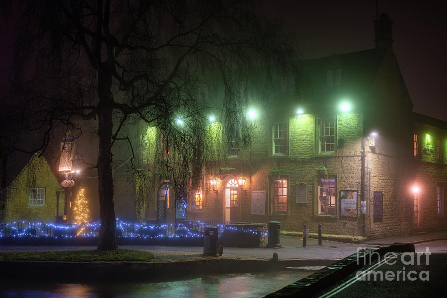 Bourton on the Water Hotel at Christmas in the Fog Photograph by Tim Gainey