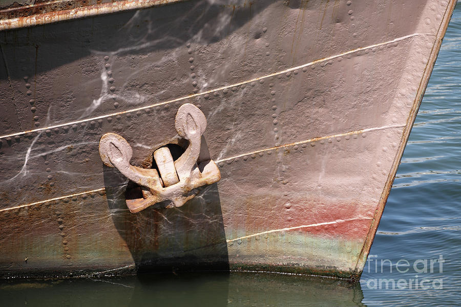 Bow and anchor old riveted ship Photograph by Bryan Attewell