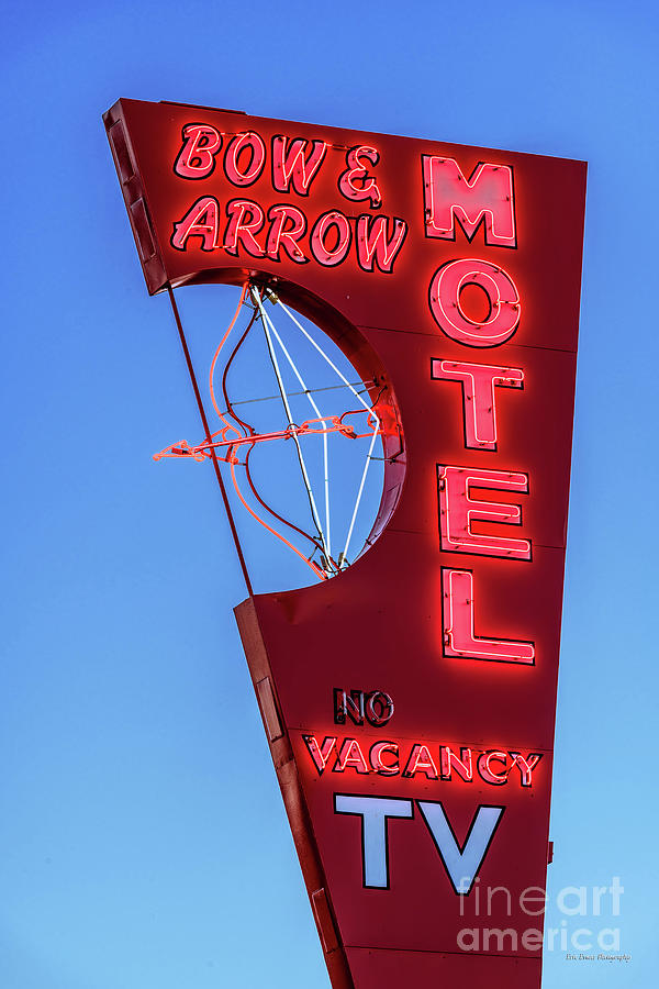 Bow and Arrow Motel Neon Sign at Dusk Photograph by Aloha Art