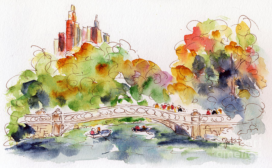 Impressionism Painting - Bow Bridge New York City by Pat Katz