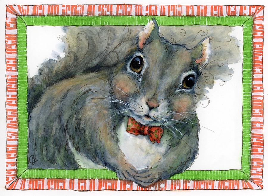 Christmas Painting - Bow-tie Squirrel by PJ Jensen