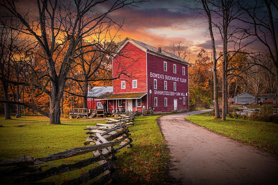 Bowens Mill in Autumn  Photograph by Randall Nyhof