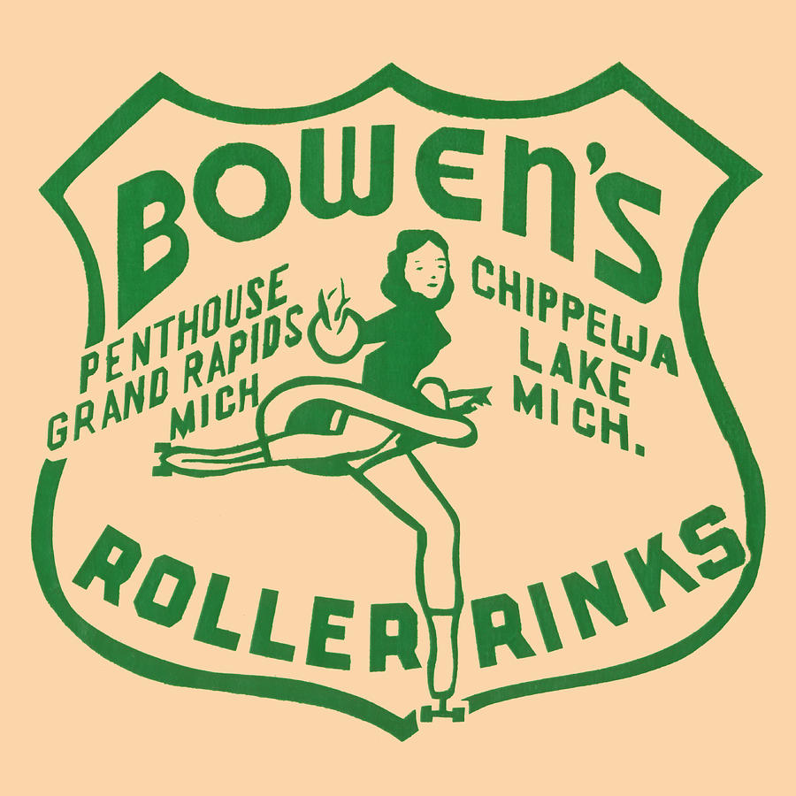 Vintage Drawing - Bowens Roller Rinks by Vintage Roller Skating Posters