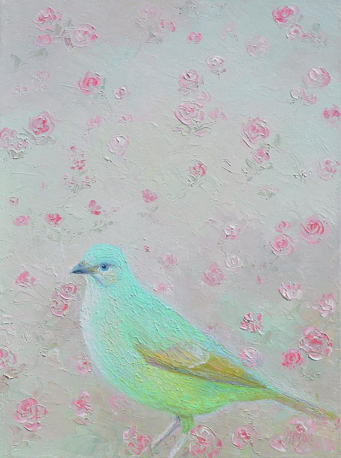 Bowerbird On A Roses Background Painting