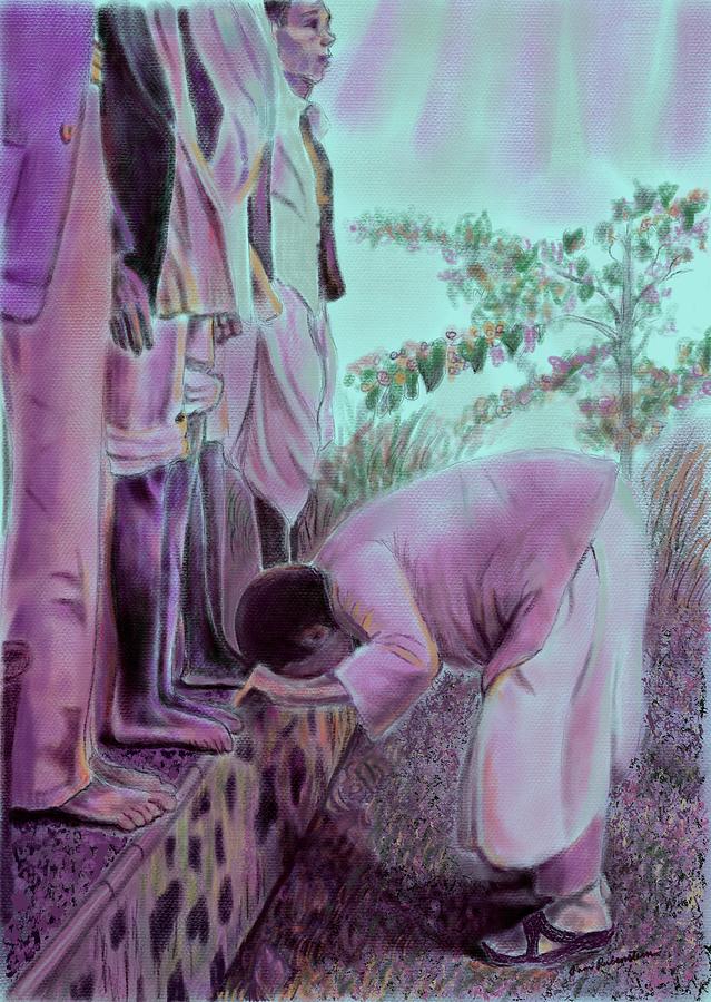 Bowing to the Poor Pastel by Pam Rubenstein - Pixels