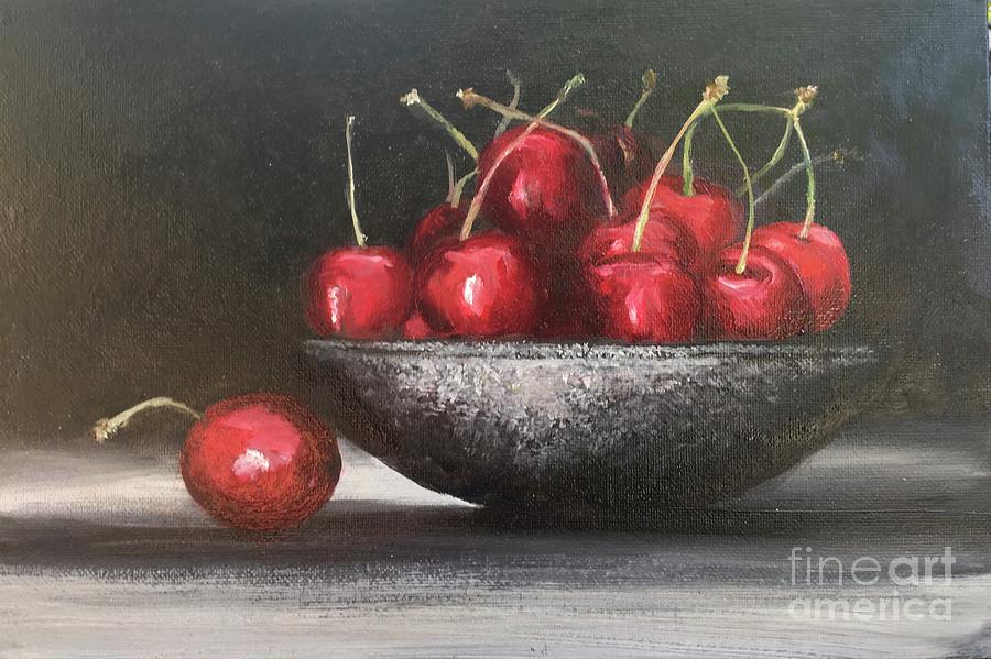 Bowl of Cherries Painting by Lizzy Forrester