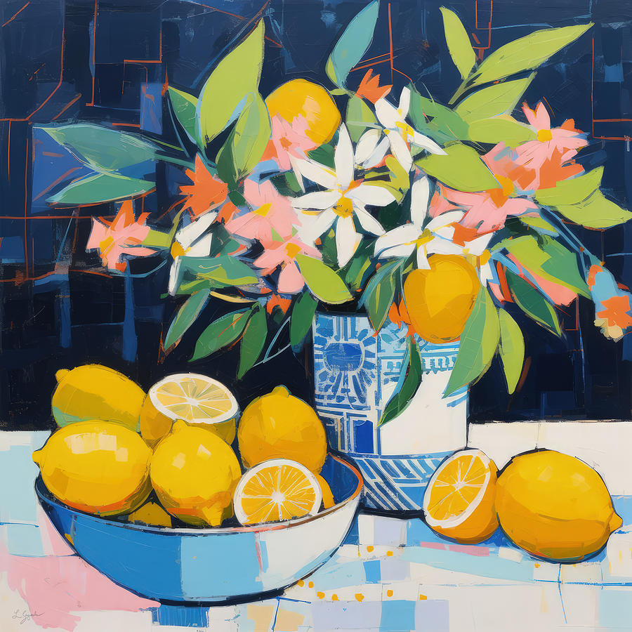 Bowl of Lemons Painting by Lourry Legarde