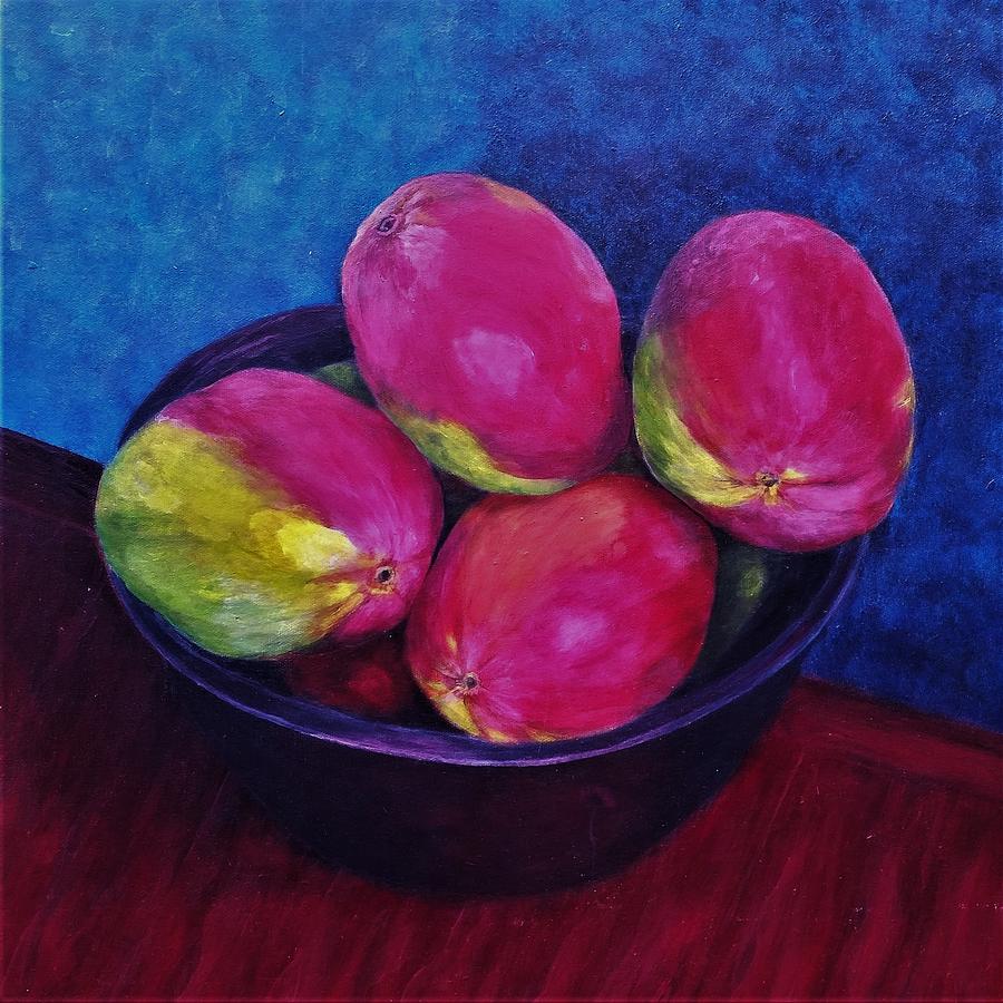 Bowl of Mangoes Painting by Sally Lunn - Fine Art America