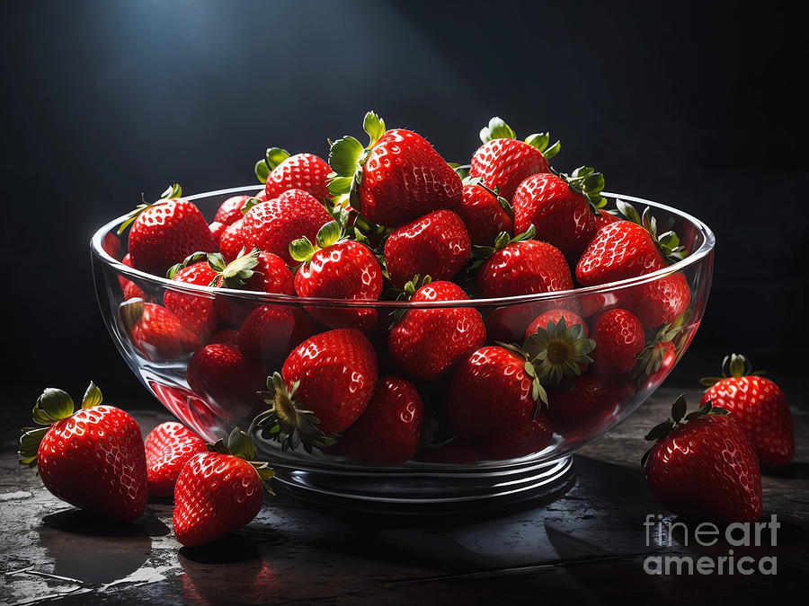 Bowl Of Strawberries Digital Art by Michelle Meenawong