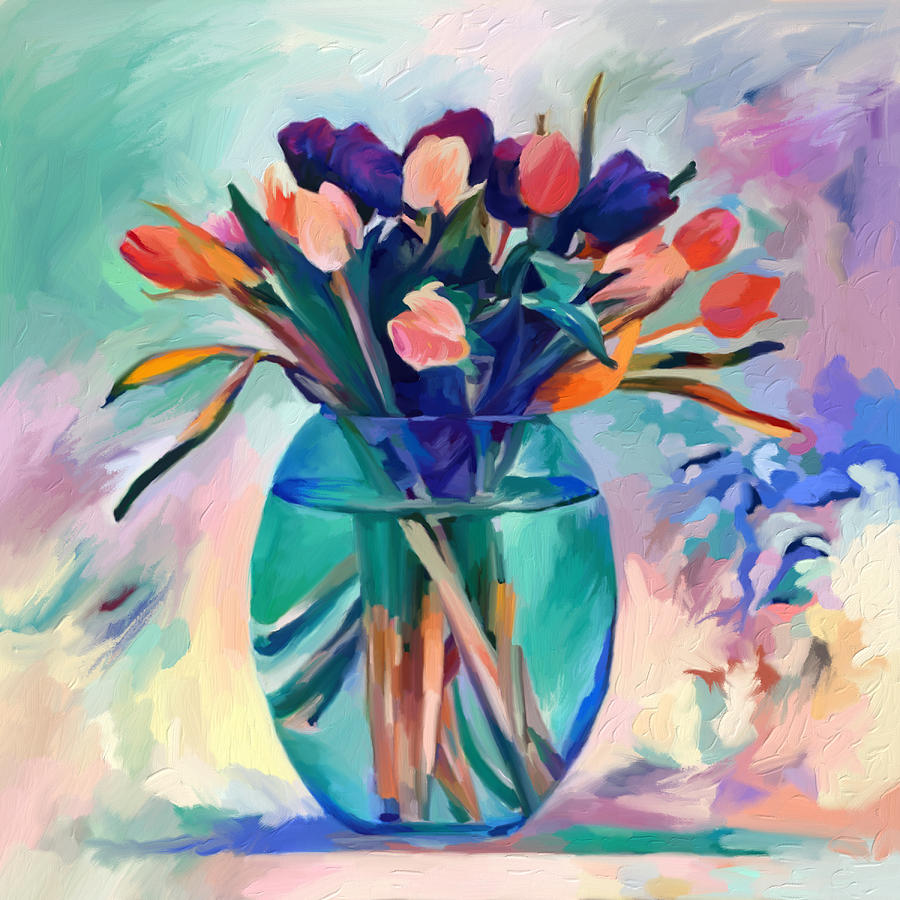 Bowl of Tulips Mixed Media by Ann Leech