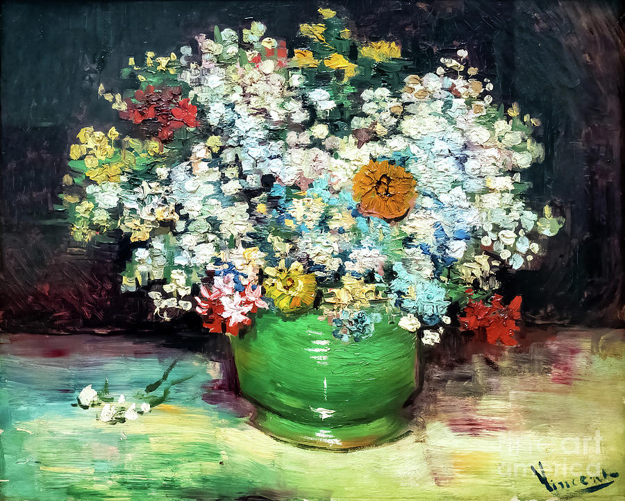 Bowl With Zinnias And Other Flowers By Vincent Van Gogh Painting