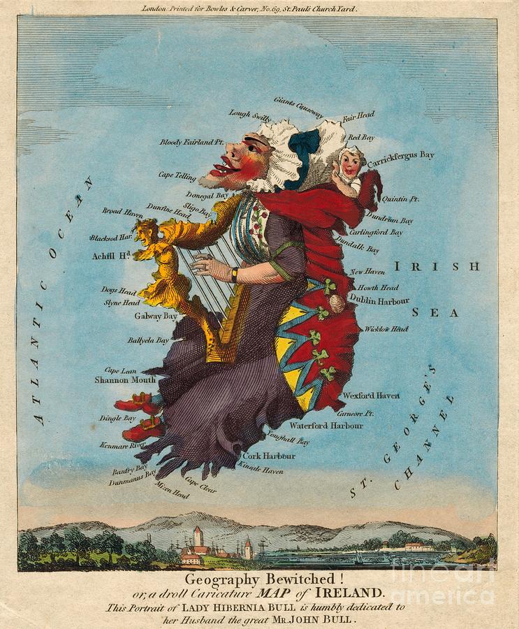 Bowles and Carver - Geography Bewitch or a droll Caricature of Ireland - c1790 Digital Art by Vintage Map Bowles and Carver - Geography Bewitch or a droll Caricature of Ireland - c1790 Digital Art by Vintage Map