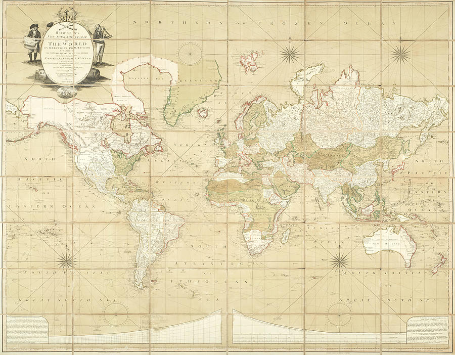 Bowles s New four-sheet Map of the World Painting by MotionAge Designs ...