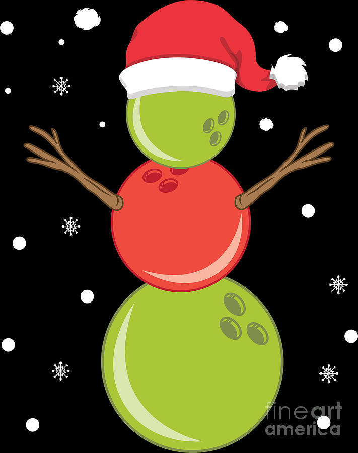 Bowling Balls Santa Hat Snowman Christmas Gift Digital Art by ...