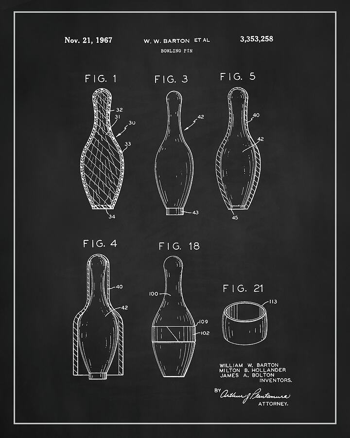 Bowling Pin Patent Drawing - 1967 Digital Art by Dale Kincaid Bowling Pin Patent Drawing - 1967 Digital Art by Dale Kincaid