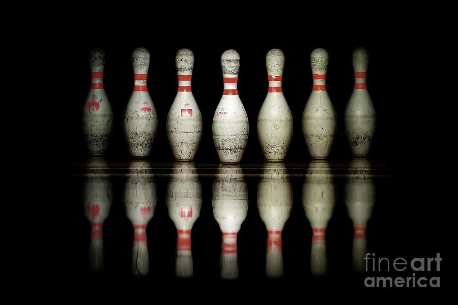 Vintage Photograph - Bowling pins aligned by Delphimages Photo Creations