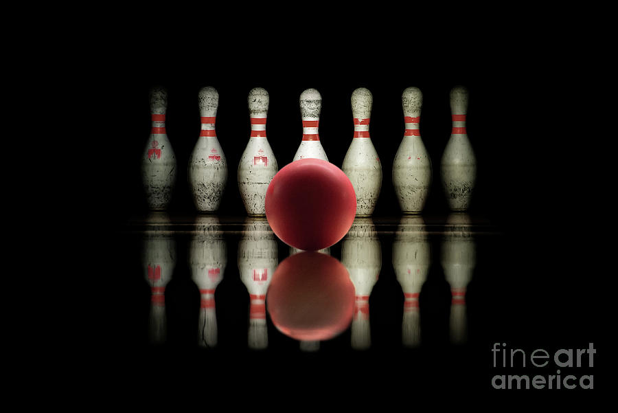 Vintage Photograph - Bowling strike, bowl and pins by Delphimages Photo Creations
