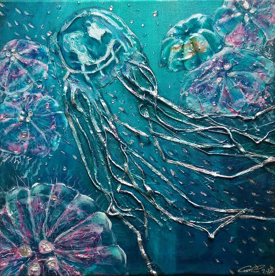 Box Jellyfish with Medusa and Goldfish in Jello Mold Painting by Carol ...