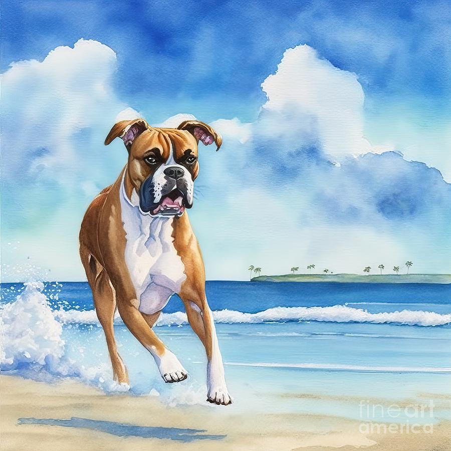 Summer Painting - Boxer dog at beach by N Akkash