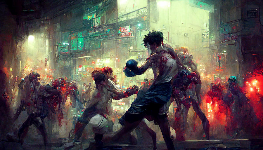 Boxer Fighting With Zombies On Streetcyberpunkcinamet 86c33655 0360 83ff Ad8f 1b038ca133f5 by MotionAge Designs