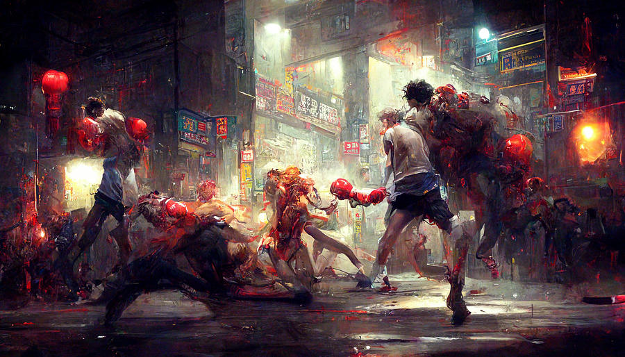 Boxer Fighting With Zombies On Streetcyberpunkcinamet Ab38dee8 D301