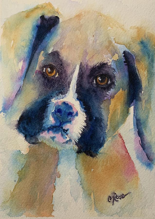 Boxer Puppy Painting by Christine Marie Rose