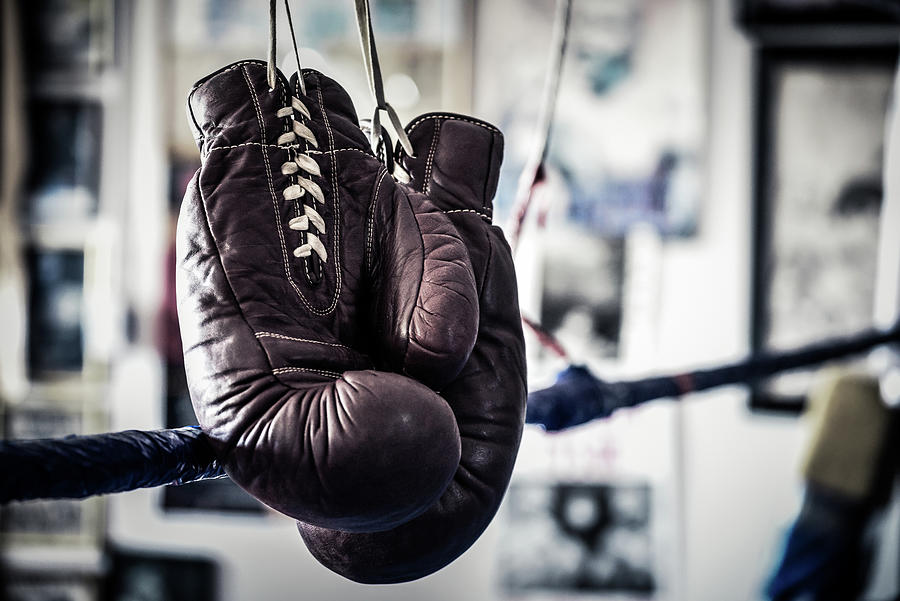 Boxing Gloves Hanging On The Ropes Of A Boxing Ring Photograph By Mike 