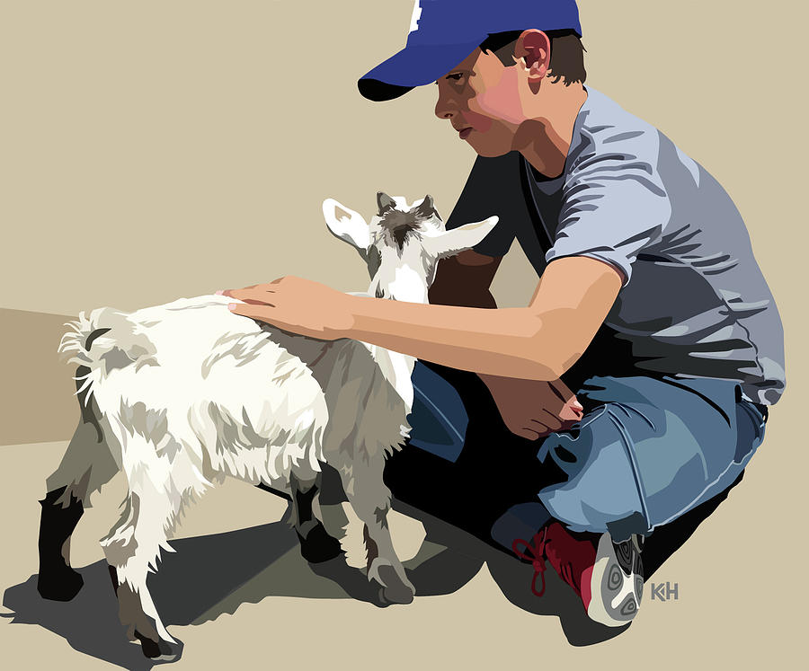 Boy and Baby Goat Digital Art by Kris Hackleman