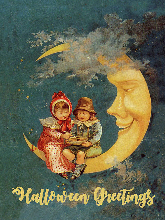 Boy and Girl on Smiling Moon Digital Art by Long Shot