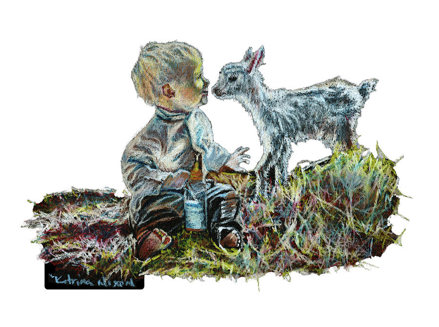 Boy And Goat White Background Painting by Katrina Nixon