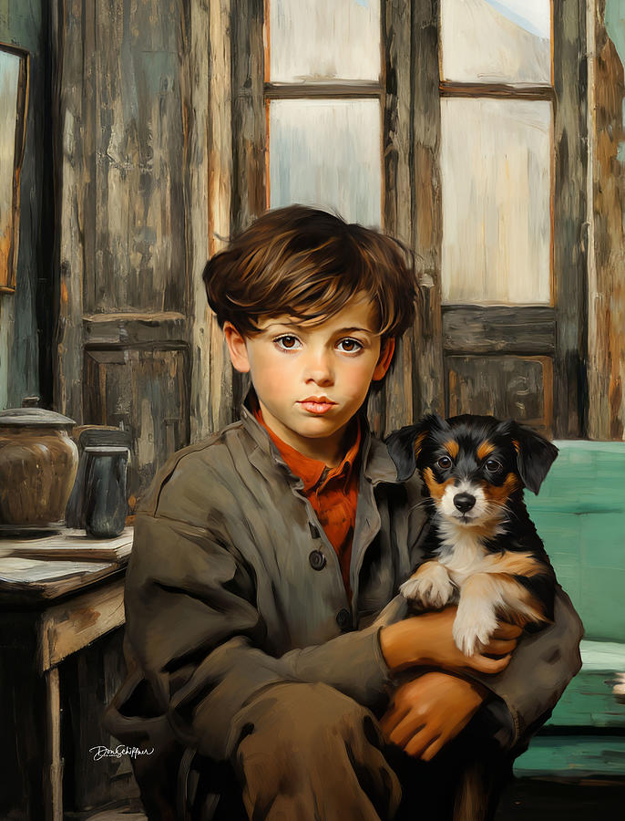 Boy and His Puppy Digital Art by Don Schiffner