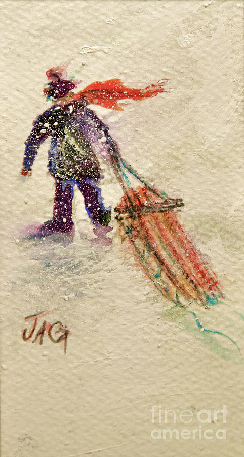 Boy and His Sled.raw Painting by Joyce Guariglia