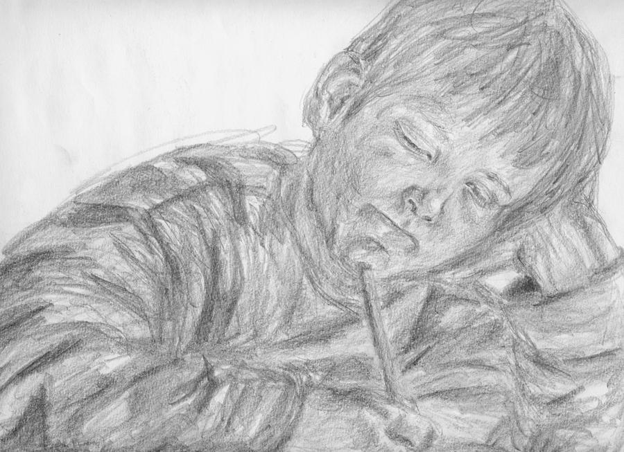 Boy and pencil - live drawing Drawing by Sami Tiainen